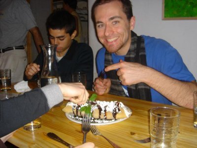 Guy eating Vegan Crepe