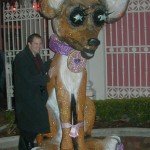 A.I. posing with the styrofoam dog thing
